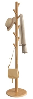 VASAGLE Garderobenständer, Kleiderständer Massivholz, Jackenständer Baumform, 8 Haken für Jacken, Hüte, für Flur, Haken und Haltestange aus Kautschukholz, naturfarben