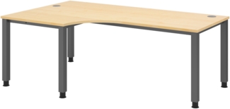 bümö manuell höhenverstellbarer Eckschreibtisch 200x120 cm in Ahorn, Metall-Gestell: Graphit - PC Tisch höhenverstellbar & belastbar bis 140 kg, L-Form Computertisch XXL, QS-82-3-G