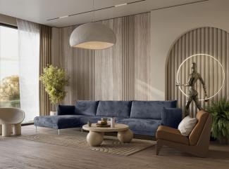 Ecksofa Designersofa MADISON Stoff Tender Way Blau Ottomane Links