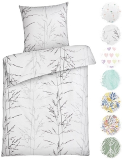 Carpe Sonno Bettwäsche Renforce Baumwolle Bettzeug Sommer Bettwäsche Muster, Renforce, 2 teilig, Ganzjahres Bettwaren Pflegeleicht Bettbezug Floral Gräser, 155x220 cm
