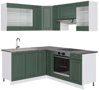 Vicco Eckküche Grün-Gold Landhaus/Weiß 160x190 cm , AP Anthrazit, Fame-Line
