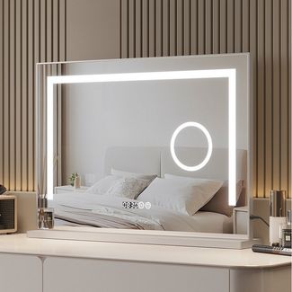 AQUABATOS Schminkspiegel Hollywood Spiegel Kosmetikspiegel mit Beleuchtung und Vergrößerung (80 x 60cm 70x50cm, Digital Uhr, 3 Lichtfarben, Dimmfunktion, mit deutscher Stecker)