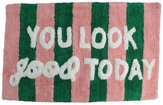 Kersten BV Badematte Badematte "You look good today" - grün, pink gestreift, Höhe 2 mm, Baumwolle