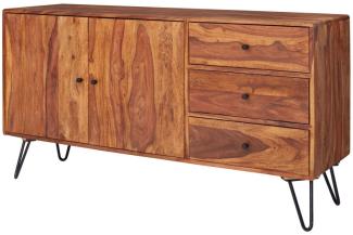 Wohnling Sideboard FB51420 Sheesham Massivholz 140x75x40 cm Landhaus Kommode | Design Anrichte mit 3 Schubladen & 2 Türen | Hohe Schubladenkommode Holz | Kommodenschrank Massiv Wohnzimmer