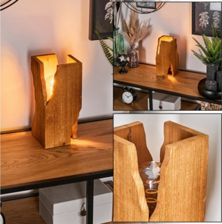 hofstein Tischleuchte Tischlampe aus Metall/Holz in Schwarz/Naturfarben, ohne Leuchtmittel, Holzschirm, An-/ Ausschalter am Kabel, 1 x E27, ohne Leuchtmittel