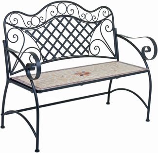 Gartenbank RANIA mit Mosaik - 115cm Breit, Eisen, Braun | Terrassenbank Wetterfest Sitzbank Outdoor Bank