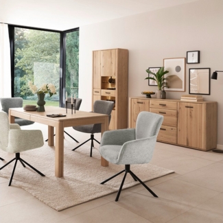 Lomadox Esszimmer-Set ANCONA-05, (Spar-Set, 3-St, Esstisch Sideboard Vitrine), mit ausziehbarem Tisch (160-260cm), Eiche teilmassiv, LED-Beleuchtung