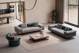 Sitzgruppe/Sofa Set - Wohnzimmergarnitur "Bergamot" 3+3+1+1-Grau/Dunkelgrün