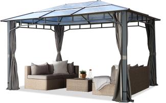 Gartenpavillon 3x4 m wasserdicht ALU DELUXE Polycarbonat Dach 8mm Pavillon 4 Seitenteile Partyzelt grau 9x9 cm Profil