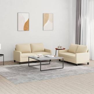 vidaXL 2-tlg. Sofagarnitur mit Kissen Creme Stoff 3201446