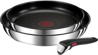 Tefal Pfannen-Set Ingenio Preference, Edelstahl (Set, 3-tlg, Tefal Ingenio Preference Pfannenset, 2 teilig, Ø 22, 26 cm, 1 Griff), stapelbar, Antihaftversiegelung, Induktion, Made in France, kompakt