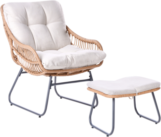 Gartenstuhl MESTRE mit Fußstütze Polyrattan Hellbeige
