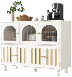 MODFU Sideboard Aufbewahrungsschrank mit ausreichend Stauraum (Kommode, 1 St, 7 Türen, 5 runde Säulenbeine), mit Glastürdesign, Tür in Klaviertastenform