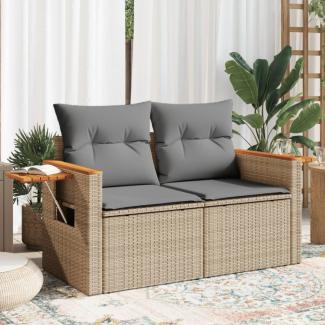 vidaXL Gartensofa mit Kissen 2-Sitzer Beige Poly Rattan 366098