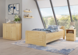 Erst-Holz Einzelbett, Seniorenbett extra hoch, Massivholz Kiefer, ohne Rollrost, 90x200 cm
