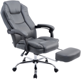 DELUKE® Bürostuhl MEDHA - 114x67x64, Grau Kunstleder Metall in Chromoptik Gestell ergonomische Bürostühle Homeoffice Stuhl mit Rollen