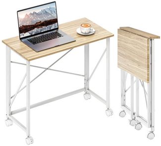 HOMCOM Schreibtisch mit Rollen (Klapptisch, 1-St, Klappschreibtisch), Computertisch für Home Office, Weiß