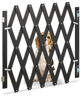Relaxdays Hundeabsperrgitter ausziehbar bis 126 cm, 70-82 cm hoch, Bambus, Hunde Schutzgitter, für Treppe & Tür, Schwarz