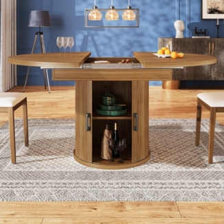 OKWISH Esstisch Runder Tisch,Moderne Esstisch,Teleskoptisch (Esstisch Walnuss/Schwarz – Rund bis Oval 118-158 cm, 1-St)