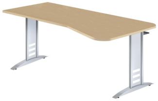 Schreibtisch Tec-Art, 195x100/80x68-82cm, C-Fuß Gestell, Buche / Silber