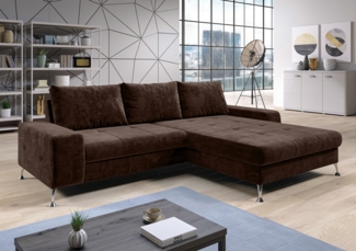 AX LIVING Eckschlafcouch mit Bettkasten Artemia 275 cm Braun Samt R