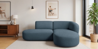 Ecksofa Designersofa BABETTE in Stoff Lins Blau Ottomane Rechts