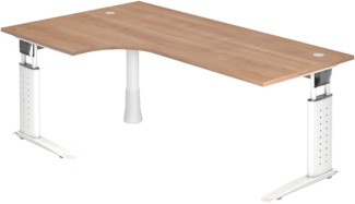 bümö höhenverstellbarer Eckschreibtisch U-Serie 200x120 Nussbaum, Gestell in weiß - Schreibtisch L Form, großer Tisch für's Büro, Computertisch höhenverstellbar, US-82-N-W