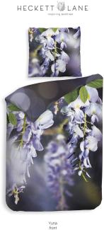 Heckett & Lane Mako-Satin Eco Bettwäsche 155x220 Yuna Blauregen Lila Blumen