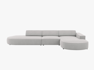 Micadoni 4-Sitzer Sofa Jodie offen runde Recamiere Rechts Strukturierter Stoff Megan Hellgrau