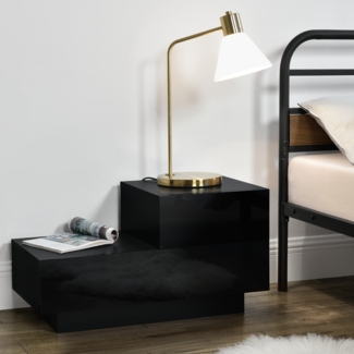 Nachttisch Sebokeng 38x70x35 cm Schublade oben rechts Schwarz Hochglanz en. casa