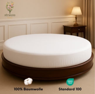 Strauss Home Spannbettlaken Premium RUND 220x220 bis 25cm 100% Baumwolle 150GSM Jersey, Gummizug: Rundumgummizug, 150GSM
