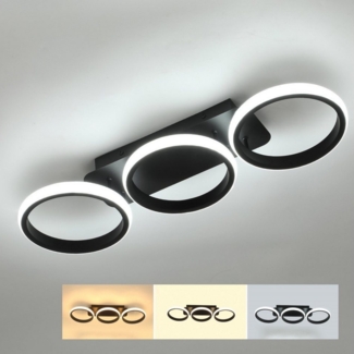 WILGOON LED Deckenleuchte 3 Metall Ringe LED Deckenlampe, Schwarz LED Deckenleuchte Rund, LED fest integriert, warmweiß, Neutralweiß, Kaltweiß, für Wohnzimmer, Schlafzimmer, Esszimmer, Flur, Arbeitszimmer