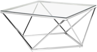 loft24 Couchtisch Remee, Wohnzimmertisch quadratisch, Glastisch, Chromgestell, 90x90 cm
