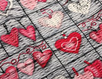 Heubergshop Bettwäsche, Seersucker, 2 teilig, 135x200 cm + 80x80 cm Herzen Landhaus rot grau 100% Baumwolle (EW-358/1)