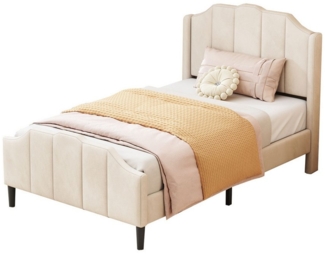 HAUSS SPOLE Polsterbett 90x200 cm mit Kopfteil, Fußteil und Lattenrost Beige Samt (Samt gepolstertes, mit Kopfteil, Fußteil und Lattenrost 90x200 cm), Platz sparen