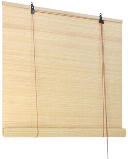 Rollo Raffrollo Bambusrollo Schnurzug Natur Sichtschutz Fenster Rollo, BlingBin, Lichtschutz, freihängend, mit Haken, Seitenzugrollo, für Fenster und Türen, Blickdicht, 70x163 cm, Natur