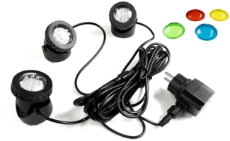 Arnusa LED Teichleuchte 3er Gartenspot Pflanzenstrahler Unterwasserbeleuchtung, Farbauswahl, LED wechselbar, Weiß, Gelb, Blau, Rot, Grün, mit Farbfilterscheiben