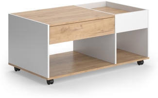 Vicco Couchtisch Goldkraft Eiche/Weiß 110x60 cm mit Schublade, Maik