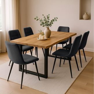 SAM® Essgruppe Juwel, Holz Wildeiche Optik, Metallgestell, Baumkante und Stühle