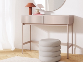 Beautysofa Schminktisch Soft Rillenfronten mit Push-to-Open (mit zwei Schubladen, In der trendigen Farbe Kaschmir), Breite: 100 cm