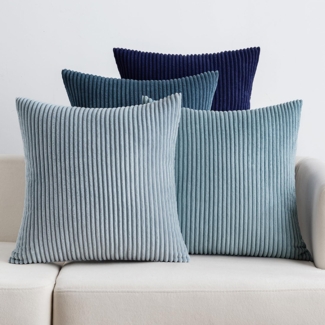 EMEMA Kissenbezug Kordsamt Dekokissen 4er Set 40x40cm Dunkelblau Serie