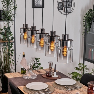 hofstein Hängeleuchte Hängelampe aus Metall/Glas in Schwarz/Chrom-/Rauchfarben/Klar, ohne Leuchtmittel, Leuchte im Retro/Vintage-Design mit Glasschirmen (15 cm), 5 x E27