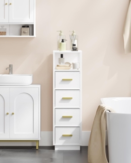 Badezimmerschrank, Badregal mit 2 Schubladen, Schmaler Aufbewahrungsschrank, Multifunktionaler Badschrank, für Badezimmer Wohnzimmer, Schlafzimmer, 28 x 28 x 97,5 cm Weiß