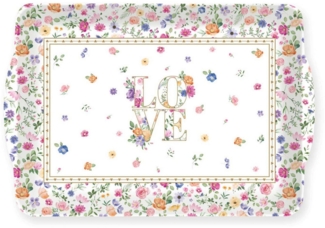 EasyLife Tablett Mon Amour, Melamin, Farbe: Mehrfarbig, Motiv: Herzen & Blumen
