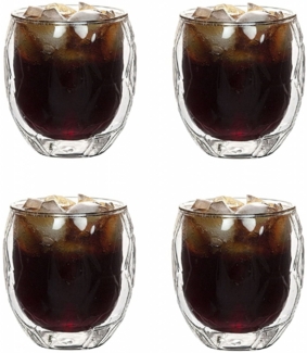 4x Trinkglas Wasserglas Glas 350ml Fußball Thermoglas Doppelwandig Schwebeefekt