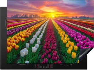 MuchoWow Herd-Abdeckplatte Tulpenfeld - Sonnenuntergang - Farbenfroh, Vinyl, (1 tlg), Abdeckplatte für Ceranfeld, Herd Inductionsmatte, 60x50 cm
