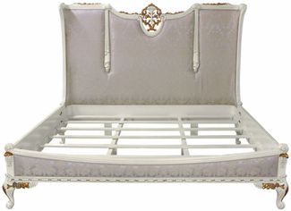 Casa Padrino Luxus Barock Doppelbett Silber / Weiß / Gold - Barockstil Schlafzimmer Möbel