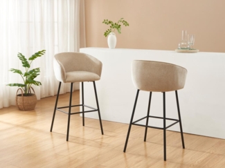 Vente-unique - Barhocker 2er-Set - Stoff & schwarzes Metall - Beige - LAZONI von Pascal MORABITO