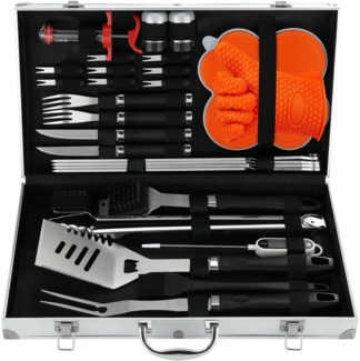 Geschenke für Männer Grillbesteck Set 30x Edelstahl mit Koffer Rutschfestergriff