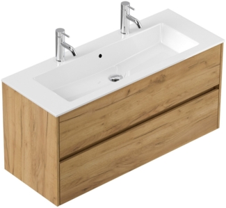 Posseik Badmöbel-Set Badmöbel Doppel-Waschtisch 2 Hahn Limes 120 cm Eiche Gold